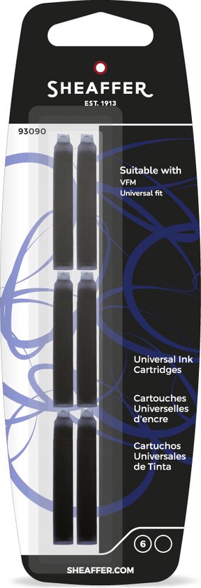 Sheaffer inktpatronen - Skrip zwart - blister met 6 patronen - geschikt voor de VFM collectie - SF-93090