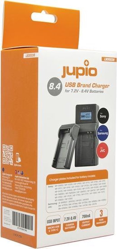 Jupio USB Brand Charger Kit For JVC/Samsung/Sony 7.2V-8.4V batteries