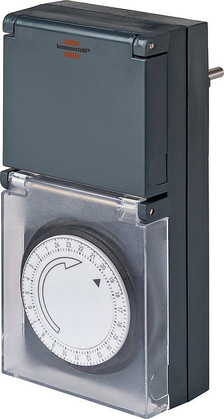 Brennenstuhl tijdschakelklok MZ 44, mechanisch stopcontact (dag-timer, IP44 beschermd, hogere contactbescharming & afdekking) Zwart