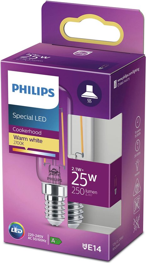 Philips LED Afzuigkaplamp T25 – E14, 2700 K warmwit – foto 1 van 4