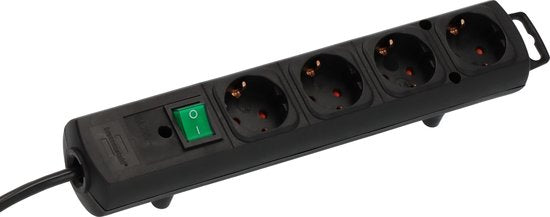 Brennenstuhl Comfort-Line Plus 4-way power strip (with flat plug, switch, 2 m cable and extra wide spacing between sockets) color: black