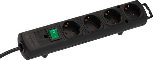 Brennenstuhl Comfort-Line Plus 4-way power strip (with flat plug, switch, 2 m cable and extra wide spacing between sockets) color: black