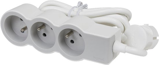 Legrand Premium Socket - Power Strip - Splitter 3X2P - Earthed Pin Belgium - Extension Cord 1.5 Meters - White & Grey – foto 1 van 4
