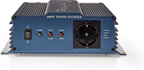 Nedis Omvormer Pure Sinusgolf - Ingangsvoltage: 12 V DC - Apparaat stroomoutput: Type F (CEE 7/3) - 230 V AC 50 Hz - 1000 W - Piekvermogen: 2000 W - Screw Terminal - Zuivere Sinusgolf - Zeker