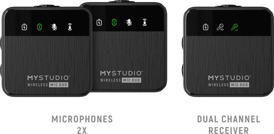 Easypix MyStudio® Wireless Mic Duo Studiomicrofoon Dasspeld Zendmethode:Kabelgebonden. Radiografisch Incl. windkap. Inc