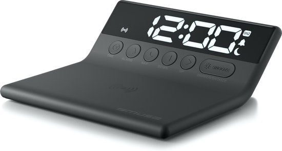 Muse M-168WI Wekker met draadloze oplader – zwart, dimbaar – foto 1 van 4