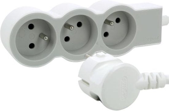 Legrand Premium Socket - Power Strip - Splitter 3X2P - Earthed Pin Belgium - Extension Cord 1.5 Meters - White & Grey – foto 4 van 4