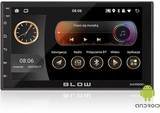 BLOW AVH-9930 2DIN 7â€_x009d_ CarPlay Scherm â€“ Android 12 â€“ GPS â€“ WiFi â€“ Bluetooth â€“ Touchscreen - CarPlay dongle â€“ Incl. Installatiekit
