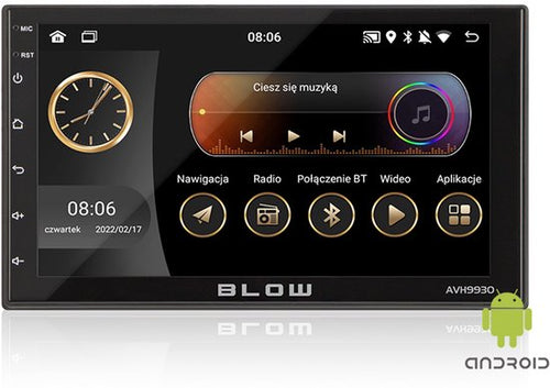 BLOW AVH-9930 2DIN 7â€_x009d_ CarPlay Scherm â€“ Android 12 â€“ GPS â€“ WiFi â€“ Bluetooth â€“ Touchscreen - CarPlay dongle â€“ Incl. Installatiekit