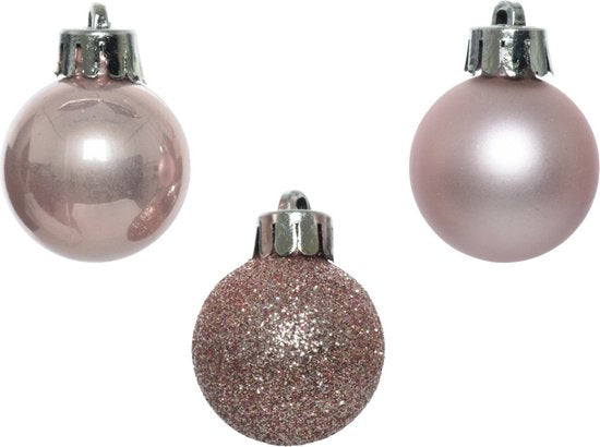 Decoris Mini kerstballen (14 stuks) – Ø 3 cm, lichtroze – foto 1 van 3