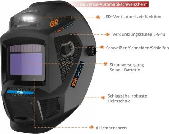 Güde GSH-3S-VL-TC-2 automatische lashelm – met ventilator en LED-licht, USB – foto 1 van 3