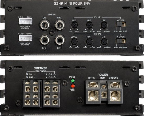 Ground Zero GZHA MINI FOUR â€“ Auto Versterker â€“ 4-Kanaals â€“ Class D â€“ 640W Max â€“ Compact â€“ High-Level Input