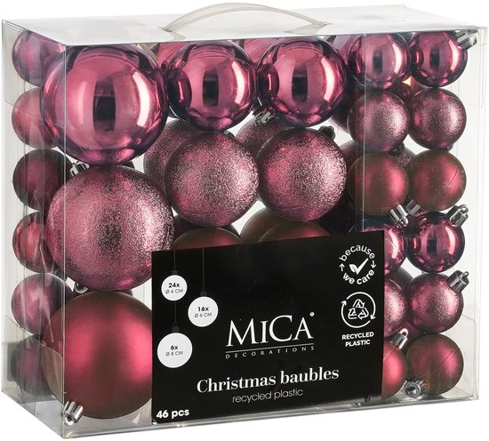 Mica Decorations Kerstballen set 46 stuks – onbreekbaar, fuchsia – foto 1 van 2