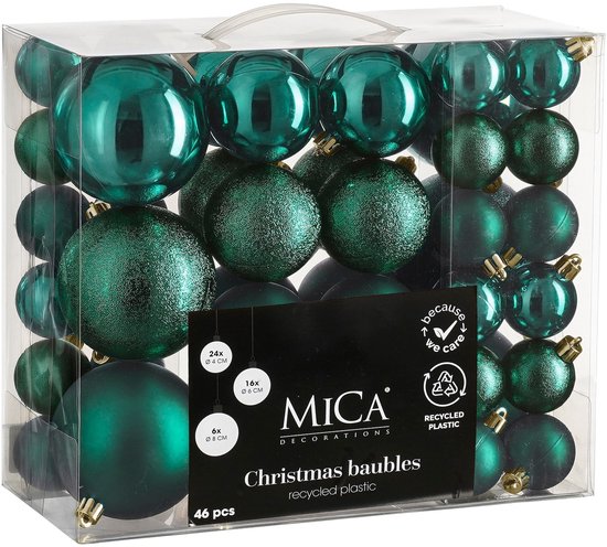 Mica Decorations Kerstballenset 46 stuks – onbreekbaar, petrol – foto 1 van 2