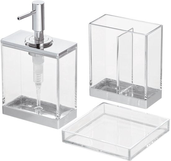 iDesign Zeepdispenser met tandenborstelhouder – transparant, 2 vakken – foto 2 van 4