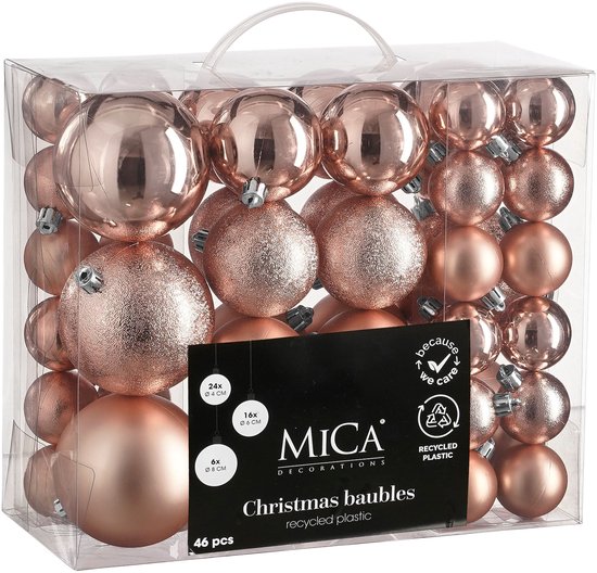 Mica Decorations Kerstballenset 46 stuks – onbreekbaar, roze – foto 1 van 2