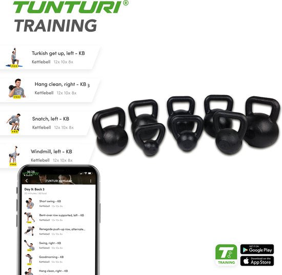 Tunturi Kettlebell 12 kg – gietijzer, rubberen onderzijde