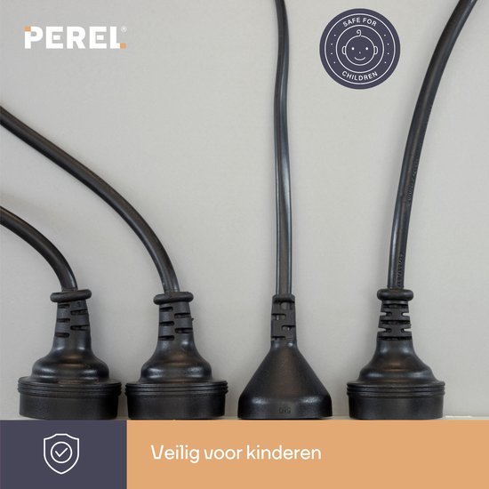 Perel Stekkerdoos. 4 stopcontacten met randaarde (type F). kabel 1.5 m. 3G1.5. gebruik binnenshuis. zwart