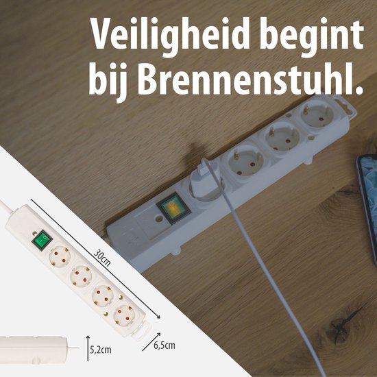 Brennenstuhl Comfort-Line Plus 4-way power strip (with flat plug, switch, 2 m cable and extra wide spacing between sockets) color: black