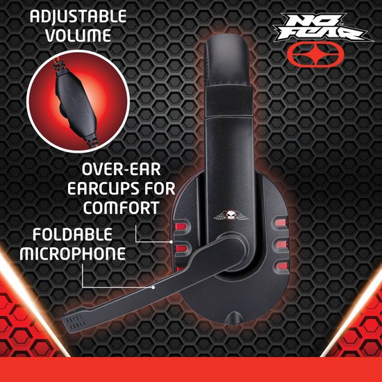 No Fear Gaming Headset - 1.5 M Kabel - 40 MM Drivers - Opvouwbare Microfoon - Over-Ear Ontwerp - Stevig en Comfortabel - Zwart/Rood