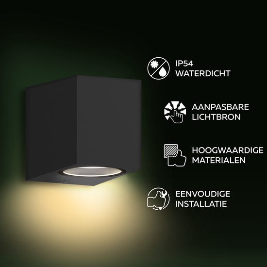 Calex Wall Downlight Sanremo - GU10 - IP54 Water and Dust Resistant - Suitable for Indoor and Outdoor Use - Easy Installation - Rectangular - Black