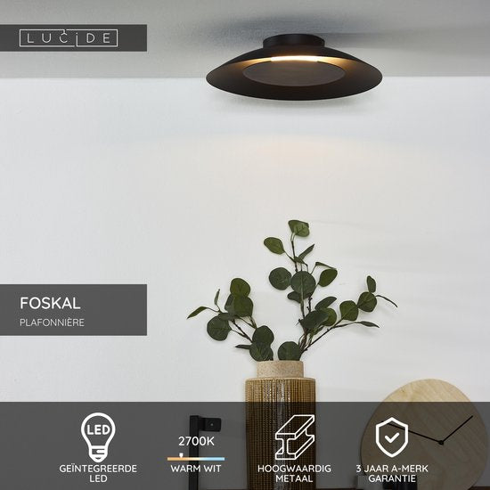 Lucide FOSKAL - Plafonnière (Plafondlamp) - Ø 34,5 cm - LED - 1x12W 2700K - Zwart