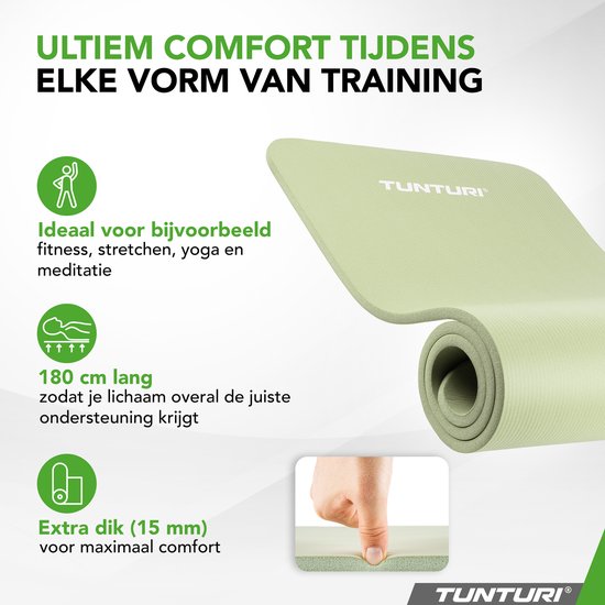 Tunturi NBR Yogamat – 180 × 60 × 1,5 cm, met draagtas