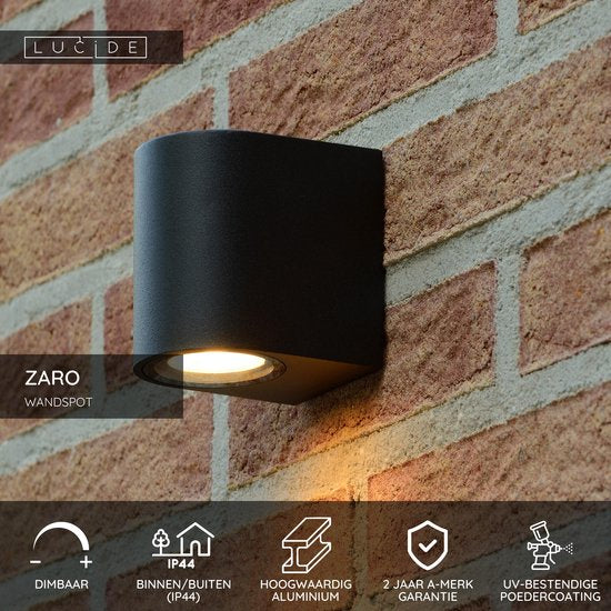 Lucide ZARO - Wandspot / Wandlamp Binnen/Buiten - 1xGU10 - IP44 - Zwart