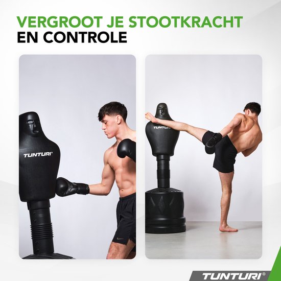 Tunturi BOB Vrijstaande Bokspop - Staande Bokszak – Boksdummy Volwassenen - Bokspaal verstelbaar tot 180 cm - Box Training - Met zand vulbare voet - Incl. gratis fitness app