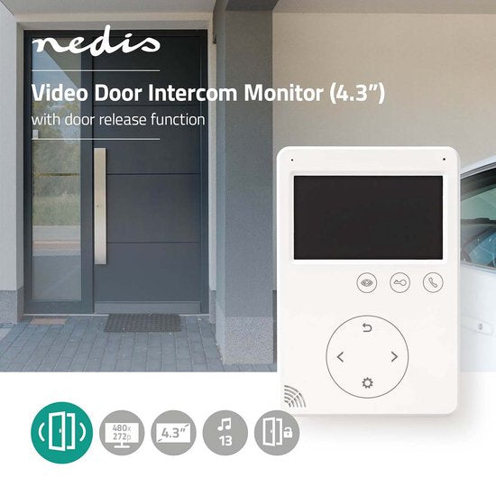 Nedis Videodeurbel - Maximale resolutie: 480x272 - 2-weg communicatie - Netvoeding - Wit