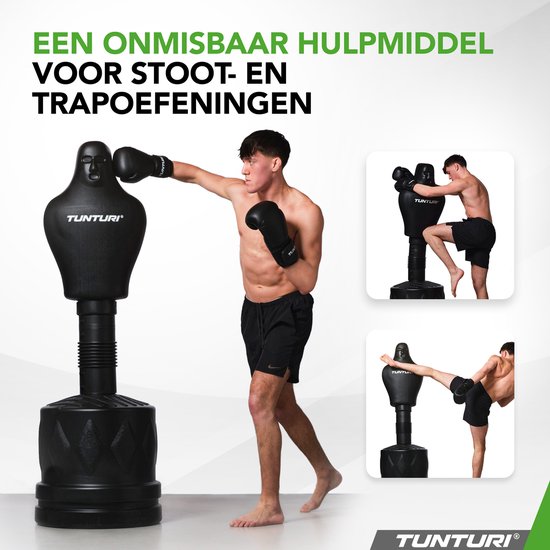 Tunturi BOB Vrijstaande Bokspop - Staande Bokszak – Boksdummy Volwassenen - Bokspaal verstelbaar tot 180 cm - Box Training - Met zand vulbare voet - Incl. gratis fitness app
