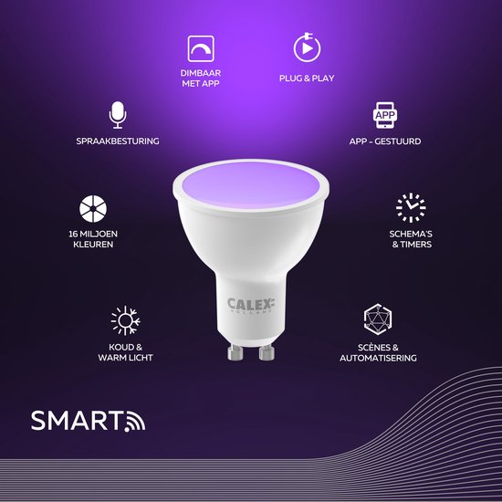 Calex Smart Lamp - Wi-Fi LED Lighting - GU10 - Smart Bulb - Dimmable - RGB and Warm White - 4.9W