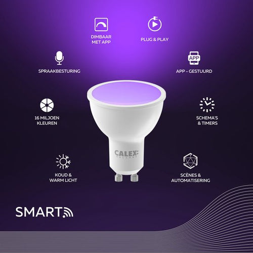 Calex Smart Lamp - Wi-Fi LED Lighting - GU10 - Smart Bulb - Dimmable - RGB and Warm White - 4.9W