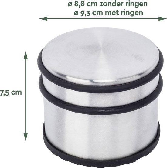 BRASQ Deurstopper met anti slip RVS 1,1 Kg - Voor binnen en buiten - Deurbuffer met rubberen bescherming Ø9 x 7,5 cm