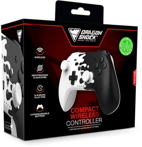 DragonShock - PopTop Zwart en wit - Compacte Bluetooth Draadloze Controller - Geschikt voor Nintendo Switch - Switch OLED - PC - Android
