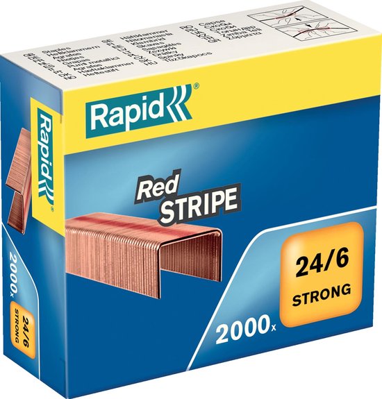 Rapid Strong Nietjes 24/6 Red Stripe (2000 stuks) – 6 mm pootlengte, koper – foto 1 van 2