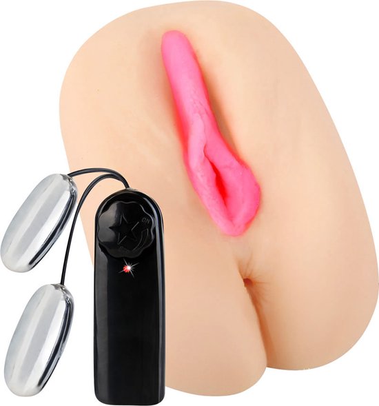 Hustler Dual Vibrerende Pussy & Ass Masturbator - beige
