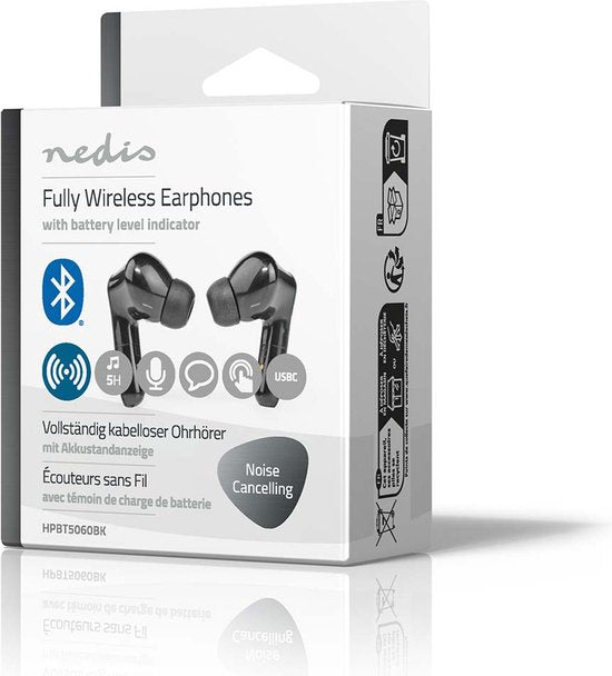 Nedis Volledig Draadloze Oordopjes - Bluetooth - Batterij 1 werkingstijd standaard verbruik: 300 min - Aanraakbediening - Charging case - Ingebouwde microfoon - Ondersteuning voor spraakbestu