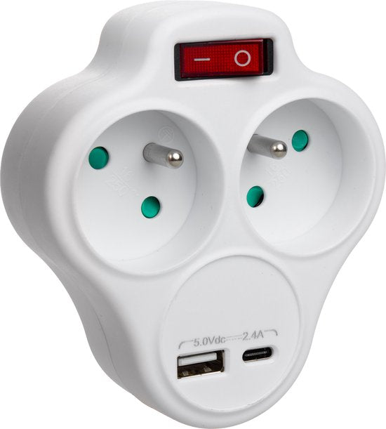 Maclean MCE336 E Stekkerdoos – 2 stopcontacten, USB-A en USB-C – foto 1 van 4