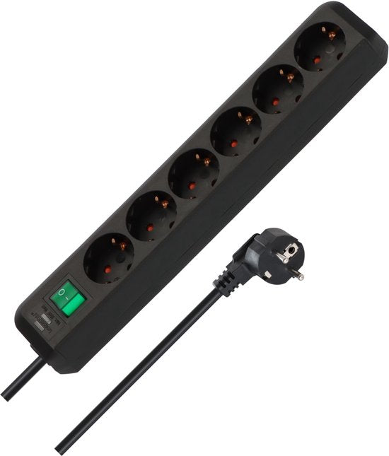 Brennenstuhl Eco-Line with switch 6-way black 1.5m H05VV-F 3G1.5