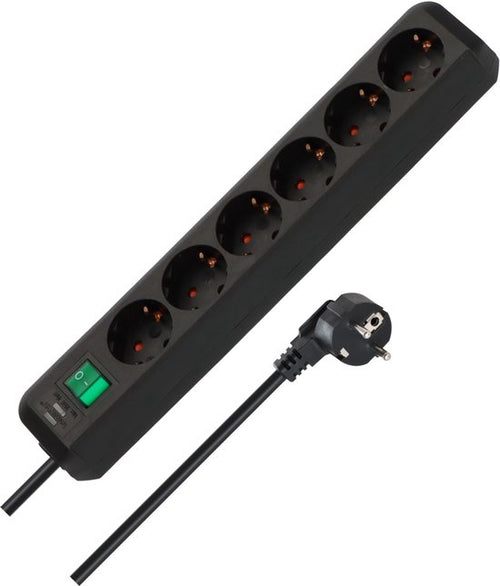 Brennenstuhl Eco-Line with switch 6-way black 1.5m H05VV-F 3G1.5