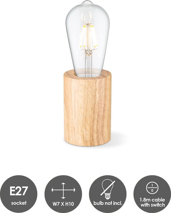 Home Sweet Home Eliaz Tafellamp hout – 1× E27, Ø 7 cm – foto 2 van 4