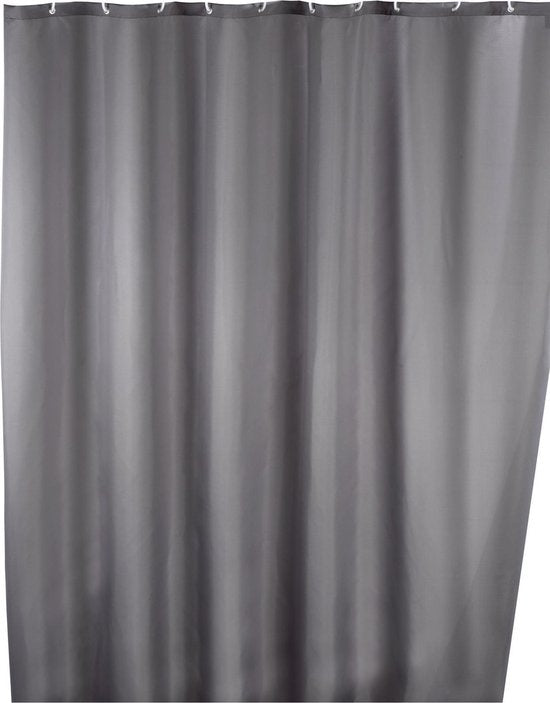 WENKO Anti-mold shower curtain grey 180x200cm polyester - Includes hanging rings - Waterproof - Washable - Quick-drying