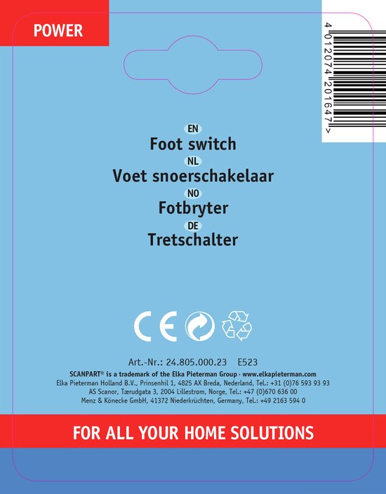 Scanpart foot switch for lamp cord - Black - Floor switch - Cord switch