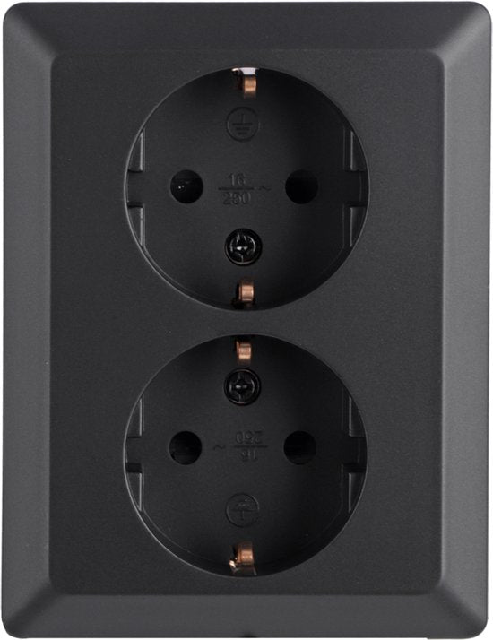 Q-Link Dubbel stopcontact inbouw – met kinderbeveiliging, zwart – foto 3 van 4