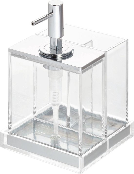 iDesign Zeepdispenser met tandenborstelhouder – transparant, 2 vakken – foto 1 van 4