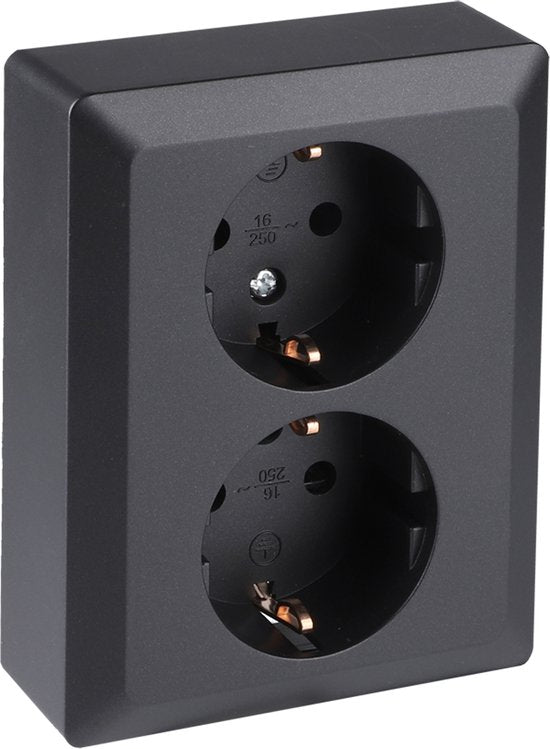 Q-Link Dubbel stopcontact inbouw – met kinderbeveiliging, zwart – foto 1 van 4