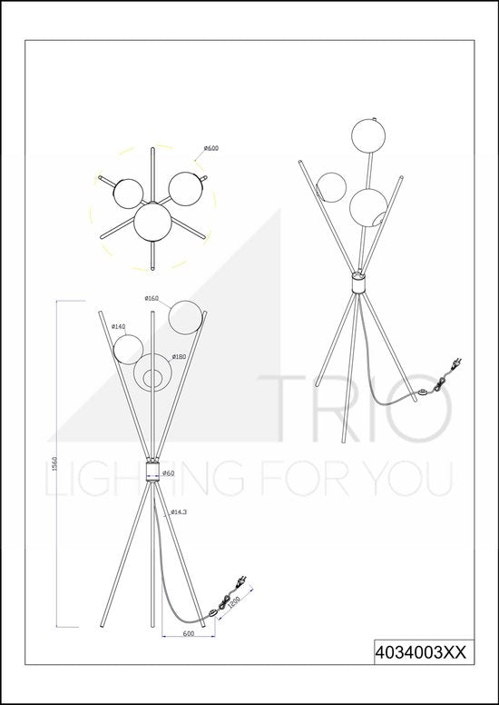 TRIO Lance Vloerlamp – 1× E14, hoogte 156 cm – foto 3 van 4