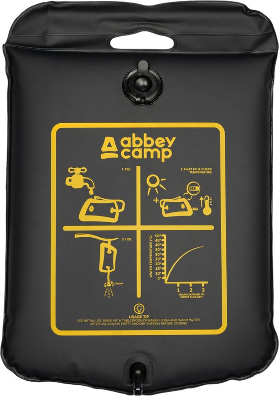 Abbey Camp - Solar Camping Shower - 20 Liters - Incl. Thermometer - Black
