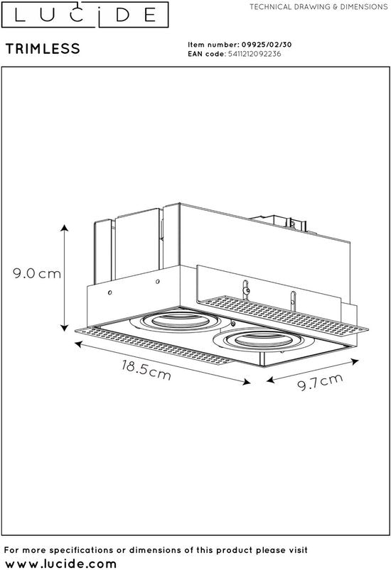 Lucide TRIMLESS Inbouwspot – 2× GU10, zwart – foto 4 van 4